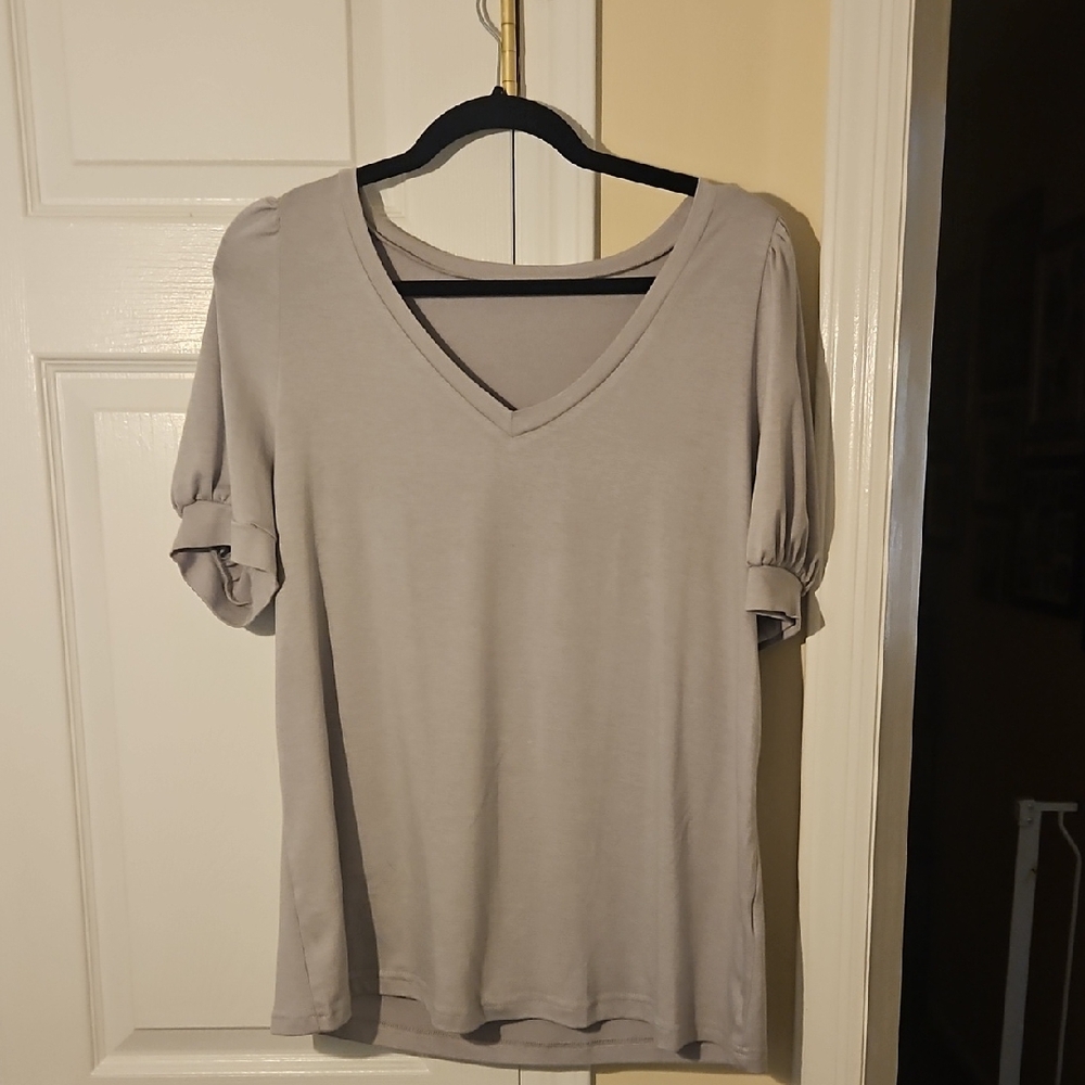 Light Gray V-Neck Women's Top